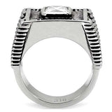 TK123 - High polished (no plating) Stainless Steel Ring with AAA Grade CZ in Clear - Alamode - Flyclothing LLC