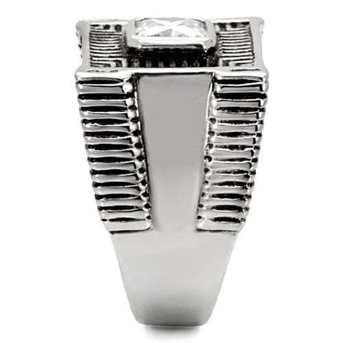 TK123 - High polished (no plating) Stainless Steel Ring with AAA Grade CZ in Clear - Alamode - Flyclothing LLC