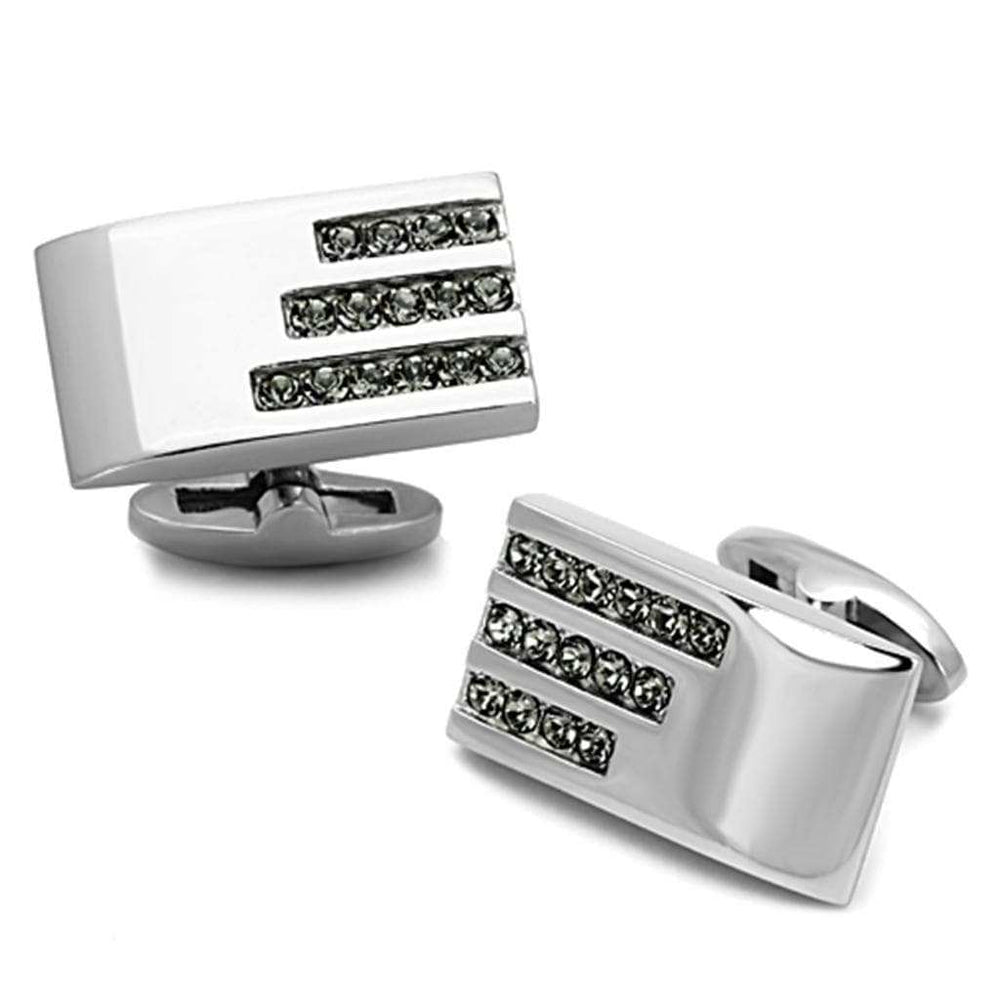TK1241 - High polished (no plating) Stainless Steel Cufflink with Top Grade Crystal in Black Diamond - Alamode - Flyclothing LLC