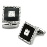TK1242 - High polished (no plating) Stainless Steel Cufflink with Top Grade Crystal in Clear - Alamode - Flyclothing LLC