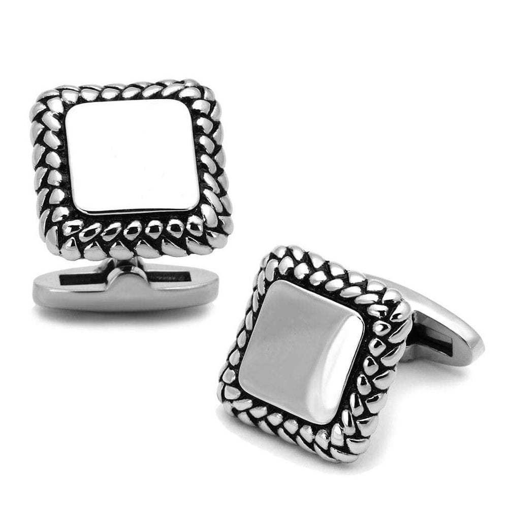 TK1246 - High polished (no plating) Stainless Steel Cufflink with Epoxy in Jet - Alamode - Flyclothing LLC
