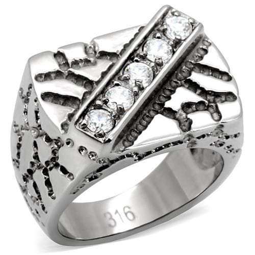 TK124 - High polished (no plating) Stainless Steel Ring with AAA Grade CZ in Clear - Alamode - Flyclothing LLC