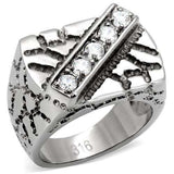 TK124 - High polished (no plating) Stainless Steel Ring with AAA Grade CZ in Clear - Alamode - Flyclothing LLC