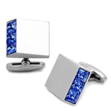 TK1251 - High polished (no plating) Stainless Steel Cufflink with Top Grade Crystal in Sapphire - Alamode - Flyclothing LLC