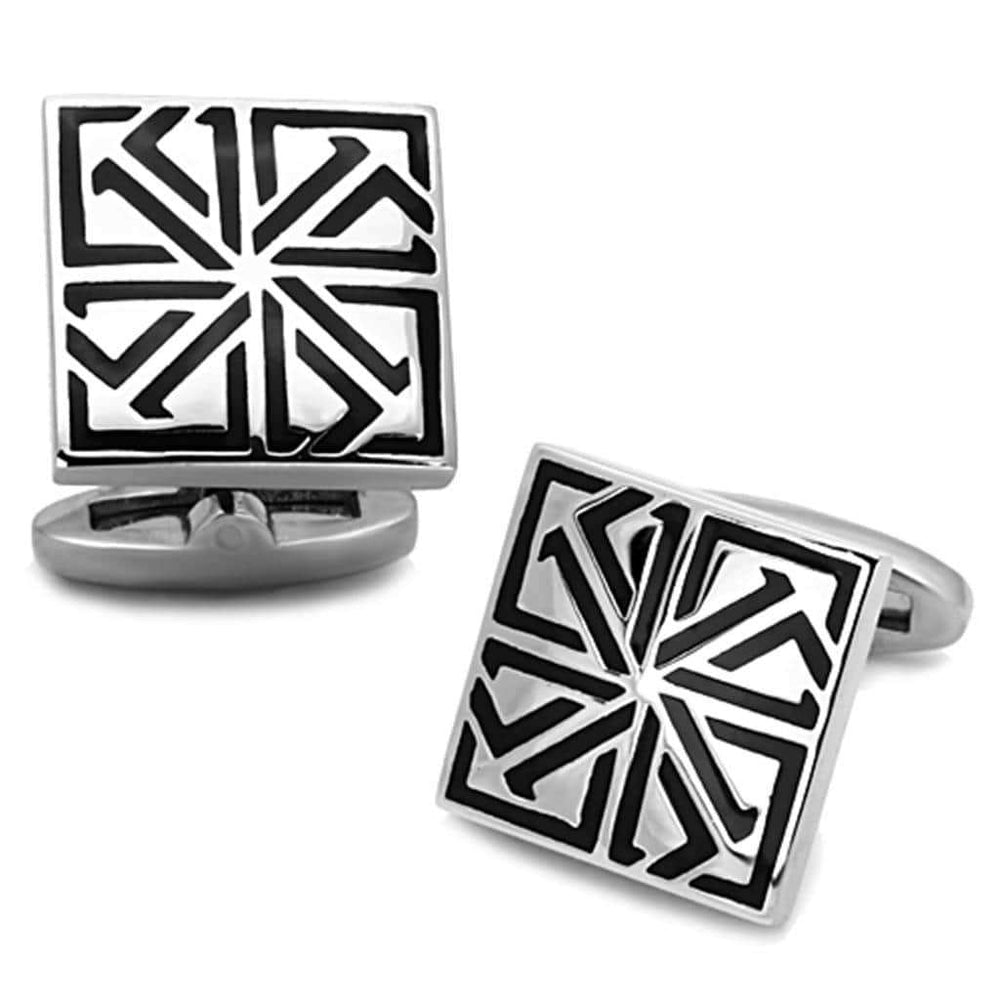 TK1253 - High polished (no plating) Stainless Steel Cufflink with Epoxy in Jet - Alamode - Flyclothing LLC