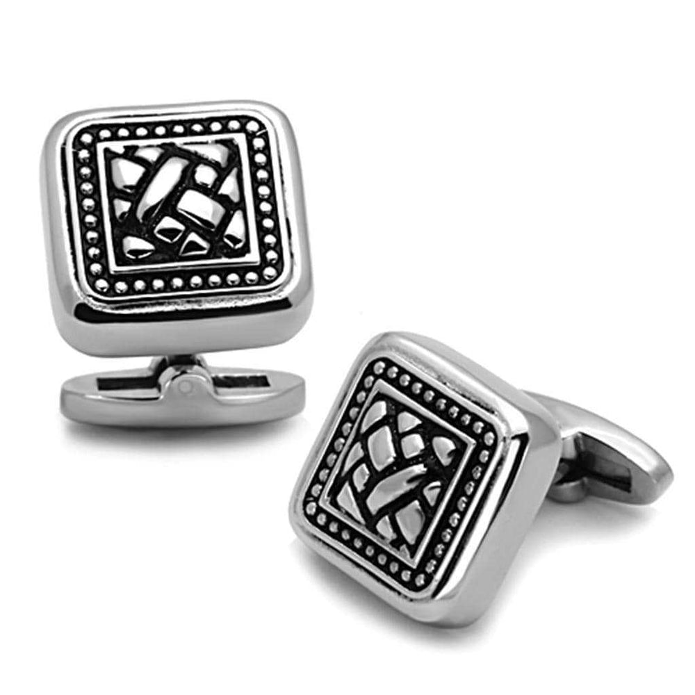 TK1256 - High polished (no plating) Stainless Steel Cufflink with Epoxy in Jet - Alamode - Flyclothing LLC
