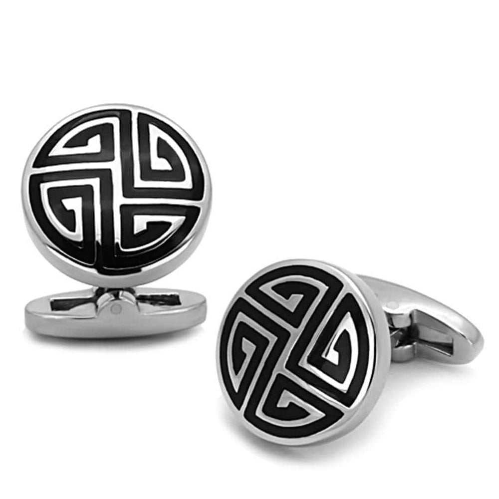 TK1257 - High polished (no plating) Stainless Steel Cufflink with Epoxy in Jet - Alamode - Flyclothing LLC