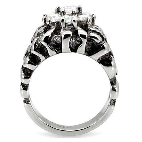 TK125 - High polished (no plating) Stainless Steel Ring with AAA Grade CZ in Clear - Alamode - Flyclothing LLC