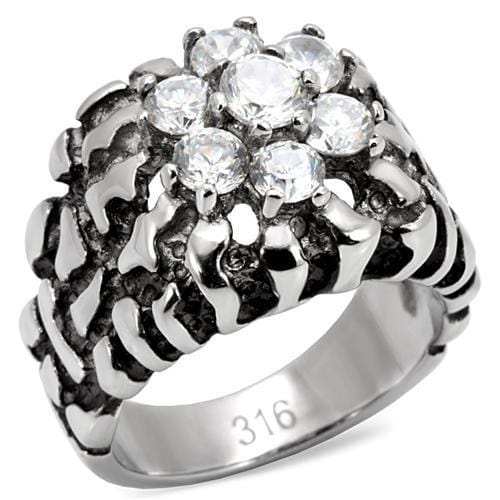TK125 - High polished (no plating) Stainless Steel Ring with AAA Grade CZ in Clear - Alamode - Flyclothing LLC
