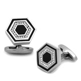 TK1262 - High polished (no plating) Stainless Steel Cufflink with Top Grade Crystal in Clear - Alamode - Flyclothing LLC