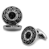 TK1264 - High polished (no plating) Stainless Steel Cufflink with Top Grade Crystal in Clear - Alamode - Flyclothing LLC