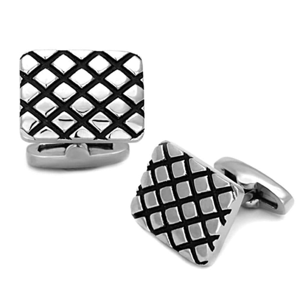 TK1266 - High polished (no plating) Stainless Steel Cufflink with Epoxy in Jet - Alamode - Flyclothing LLC