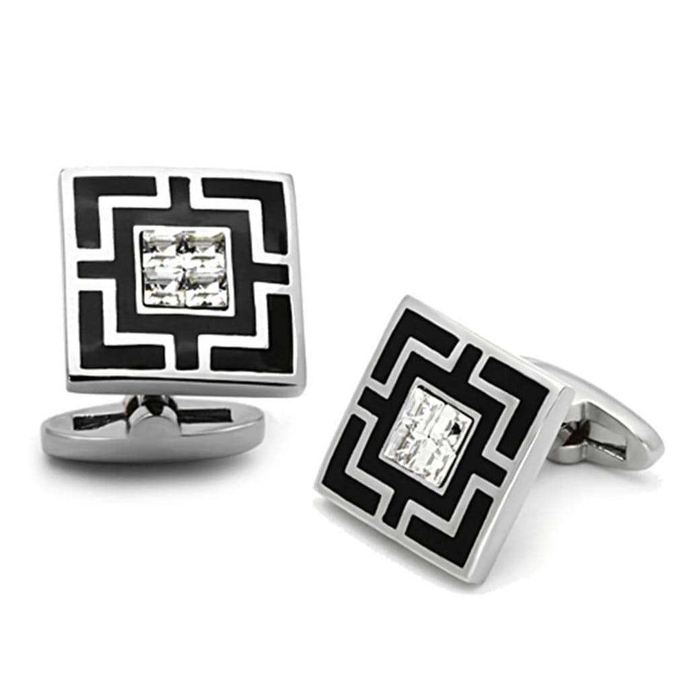 TK1267 - High polished (no plating) Stainless Steel Cufflink with Top Grade Crystal in Clear - Alamode - Flyclothing LLC