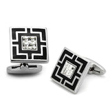 TK1267 - High polished (no plating) Stainless Steel Cufflink with Top Grade Crystal in Clear - Alamode - Flyclothing LLC