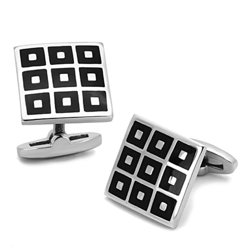 TK1268 - High polished (no plating) Stainless Steel Cufflink with Epoxy in Jet - Alamode - Flyclothing LLC