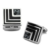 TK1269 - High polished (no plating) Stainless Steel Cufflink with Synthetic Onyx in Jet - Alamode - Flyclothing LLC