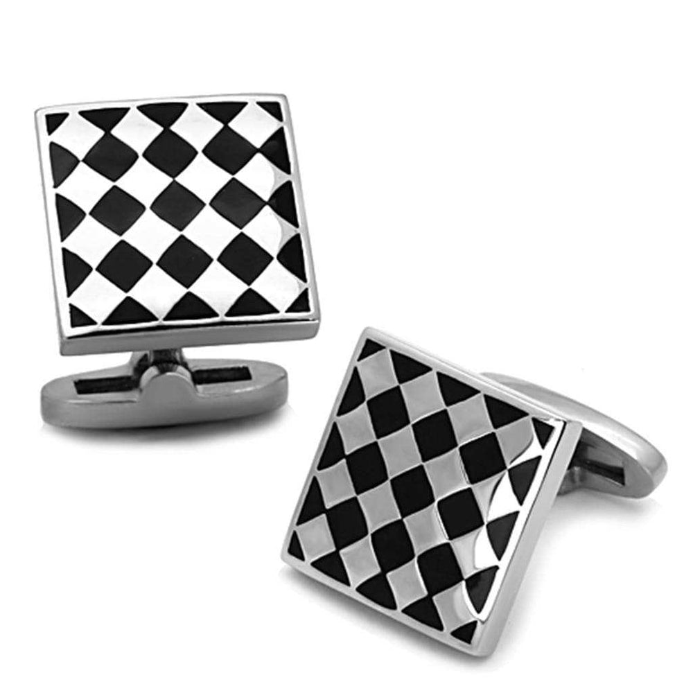 TK1270 - High polished (no plating) Stainless Steel Cufflink with Epoxy in Jet - Alamode - Flyclothing LLC