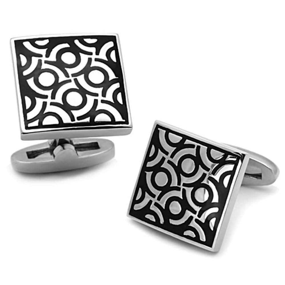 TK1271 - High polished (no plating) Stainless Steel Cufflink with Epoxy in Jet - Alamode - Flyclothing LLC