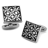 TK1271 - High polished (no plating) Stainless Steel Cufflink with Epoxy in Jet - Alamode - Flyclothing LLC