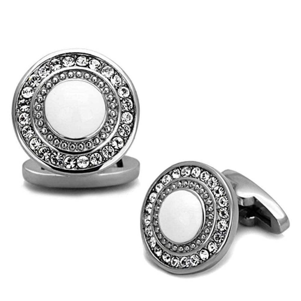 TK1273 - High polished (no plating) Stainless Steel Cufflink with Top Grade Crystal in Clear - Alamode - Flyclothing LLC