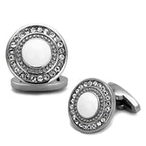 TK1273 - High polished (no plating) Stainless Steel Cufflink with Top Grade Crystal in Clear - Alamode - Flyclothing LLC