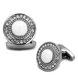 TK1273 - High polished (no plating) Stainless Steel Cufflink with Top Grade Crystal in Clear - Alamode - Flyclothing LLC