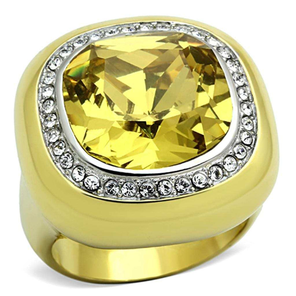 TK1285 - Two-Tone IP Gold (Ion Plating) Stainless Steel Ring with Synthetic Synthetic Glass in Topaz - Alamode - Flyclothing LLC