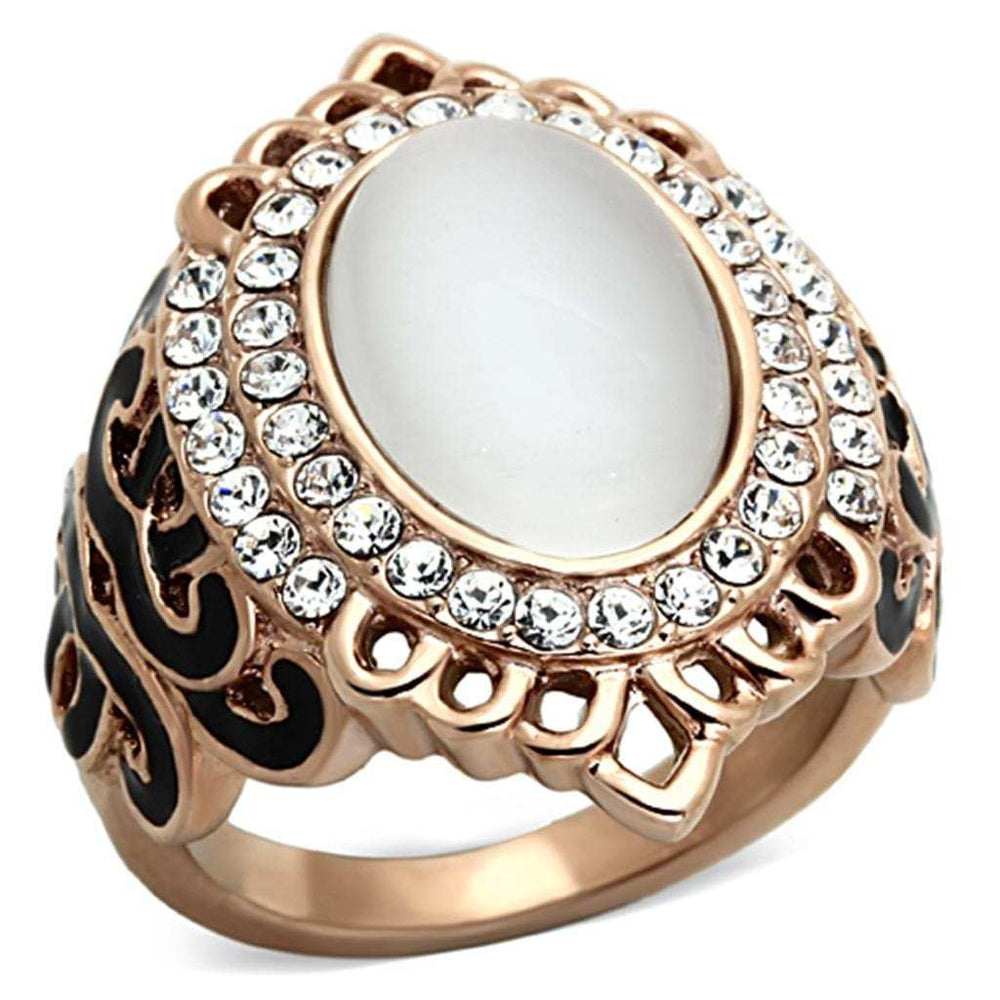 TK1286 - IP Rose Gold(Ion Plating) Stainless Steel Ring with Synthetic Cat Eye in White - Alamode - Flyclothing LLC