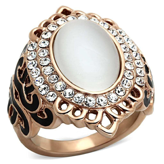 TK1286 - IP Rose Gold(Ion Plating) Stainless Steel Ring with Synthetic Cat Eye in White - Alamode - Flyclothing LLC