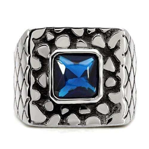 TK128 - High polished (no plating) Stainless Steel Ring with Synthetic Synthetic Glass in Montana - Alamode - Flyclothing LLC