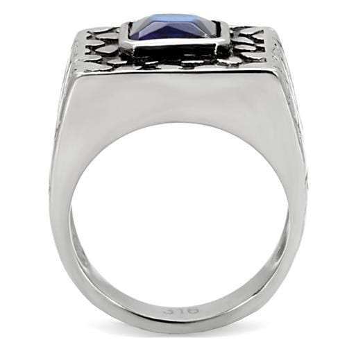 TK128 - High polished (no plating) Stainless Steel Ring with Synthetic Synthetic Glass in Montana - Alamode - Flyclothing LLC
