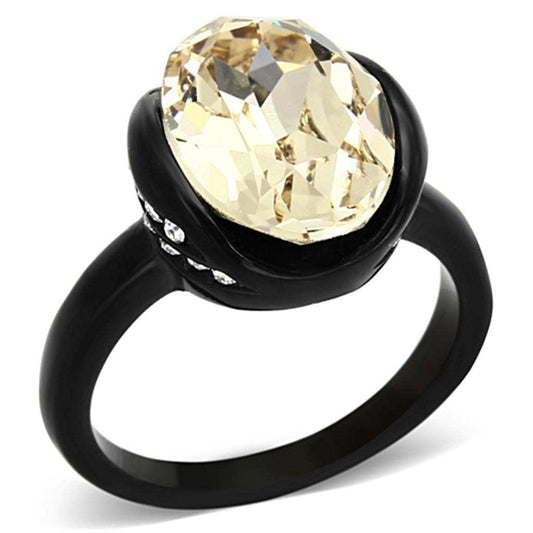 TK1298 - IP Black(Ion Plating) Stainless Steel Ring with Top Grade Crystal in Light Smoked - Alamode - Flyclothing LLC