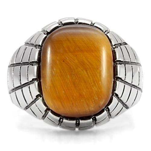 TK129 - High polished (no plating) Stainless Steel Ring with Synthetic Tiger Eye in Topaz - Alamode - Flyclothing LLC