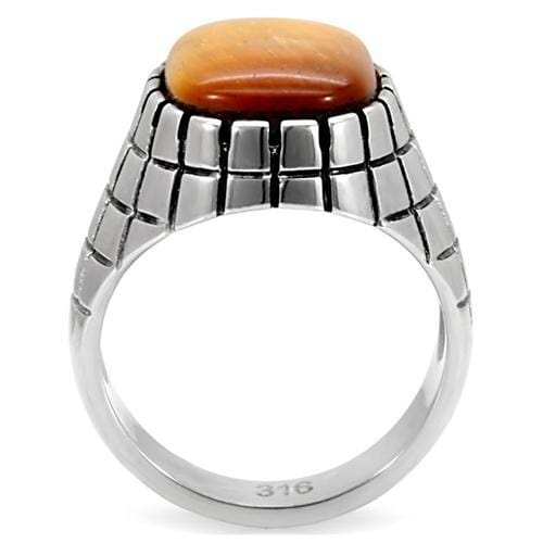 TK129 - High polished (no plating) Stainless Steel Ring with Synthetic Tiger Eye in Topaz - Alamode - Flyclothing LLC