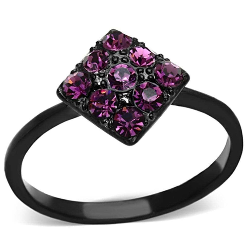 TK1301 - IP Black(Ion Plating) Stainless Steel Ring with Top Grade Crystal in Amethyst - Alamode - Flyclothing LLC