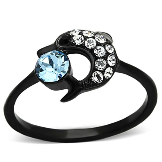 TK1302 - IP Black(Ion Plating) Stainless Steel Ring with Top Grade Crystal in Sea Blue - Alamode - Flyclothing LLC