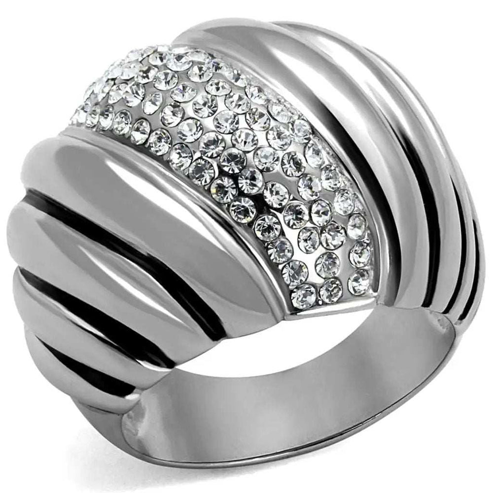 TK1304 - High polished (no plating) Stainless Steel Ring with Top Grade Crystal in Clear - Alamode - Flyclothing LLC
