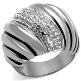 TK1304 - High polished (no plating) Stainless Steel Ring with Top Grade Crystal in Clear - Alamode - Flyclothing LLC