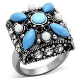 TK1309 - High polished (no plating) Stainless Steel Ring with Synthetic Turquoise in Sea Blue - Alamode - Flyclothing LLC