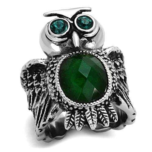 TK1312 - High polished (no plating) Stainless Steel Ring with Synthetic Synthetic Glass in Emerald - Alamode - Flyclothing LLC