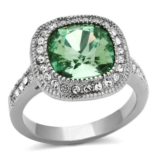 TK1317 - High polished (no plating) Stainless Steel Ring with Top Grade Crystal in Emerald - Alamode - Flyclothing LLC