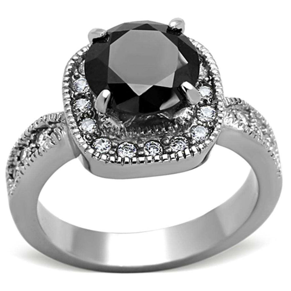 TK1322 - High polished (no plating) Stainless Steel Ring with AAA Grade CZ in Black Diamond - Alamode - Flyclothing LLC