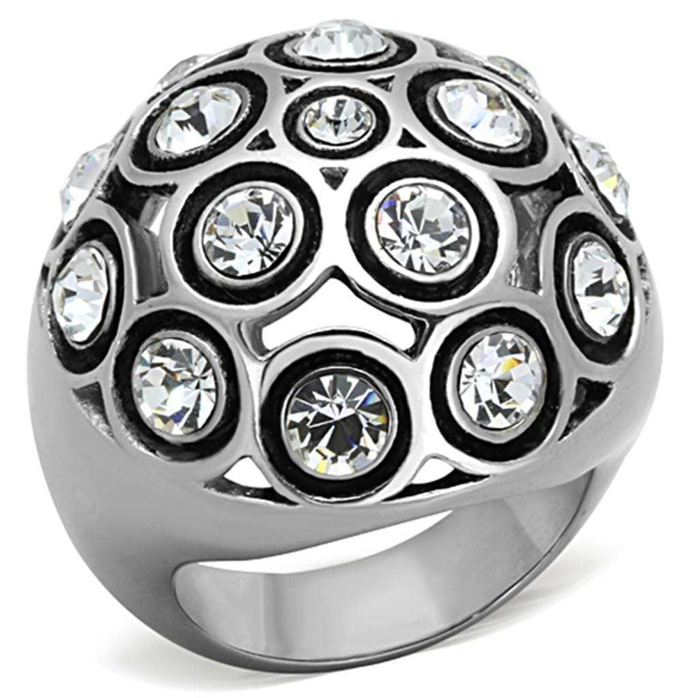 TK1325 - High polished (no plating) Stainless Steel Ring with Top Grade Crystal in Clear - Alamode - Flyclothing LLC
