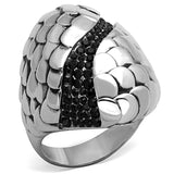 TK1327 - High polished (no plating) Stainless Steel Ring with Top Grade Crystal in Jet - Alamode - Flyclothing LLC
