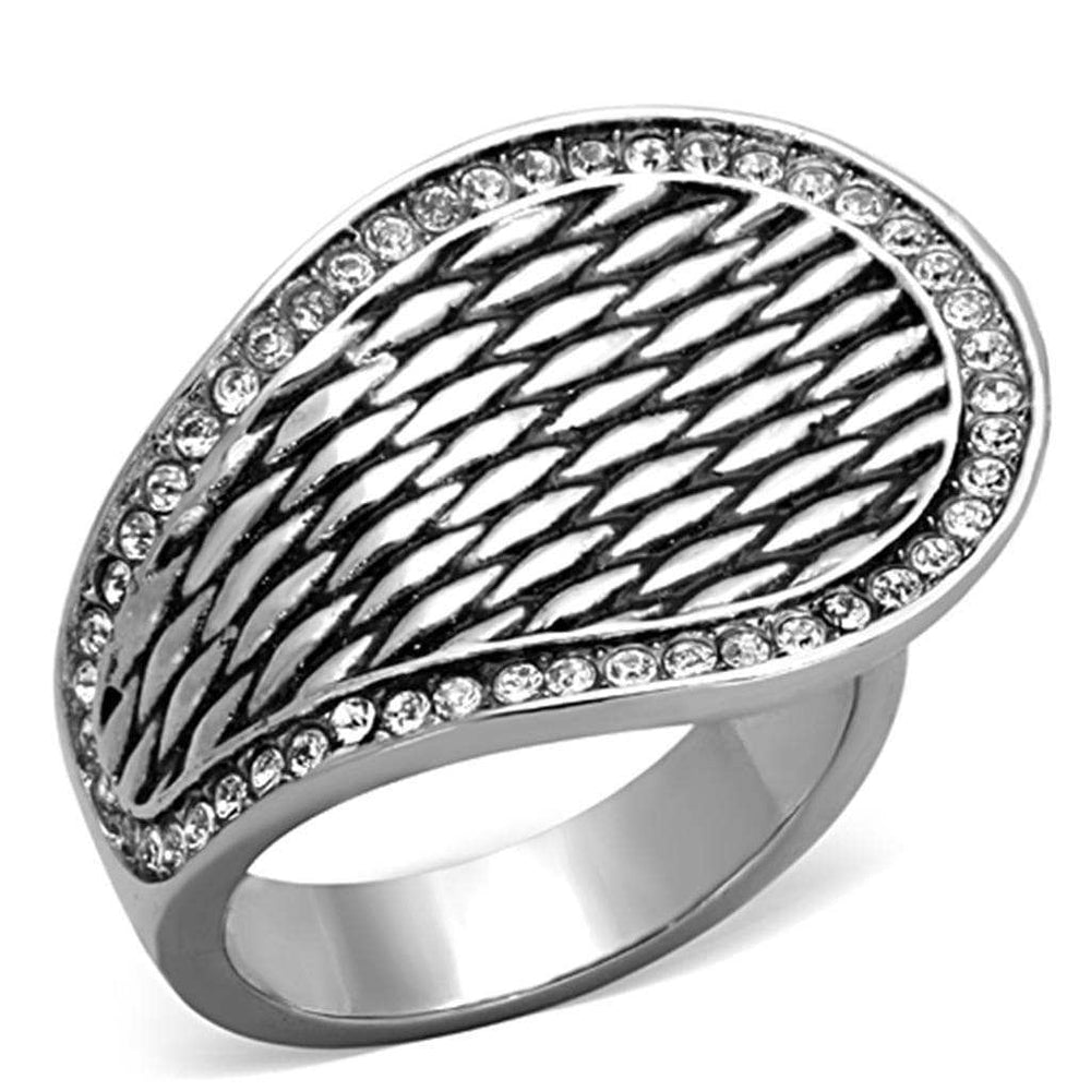 TK1328 - High polished (no plating) Stainless Steel Ring with Top Grade Crystal in Clear - Alamode - Flyclothing LLC