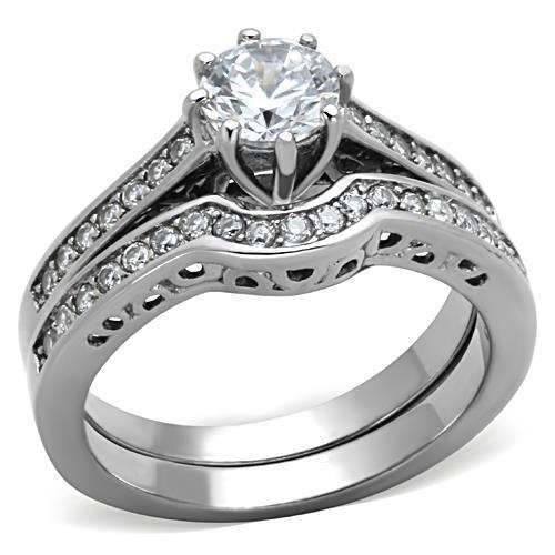 TK1330 - High polished (no plating) Stainless Steel Ring with AAA Grade CZ in Clear - Alamode - Flyclothing LLC