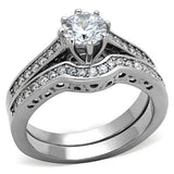 TK1330 - High polished (no plating) Stainless Steel Ring with AAA Grade CZ in Clear - Alamode - Flyclothing LLC