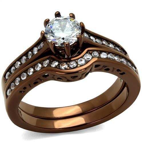 TK1330LC - IP Coffee light Stainless Steel Ring with AAA Grade CZ in Clear - Alamode - Flyclothing LLC