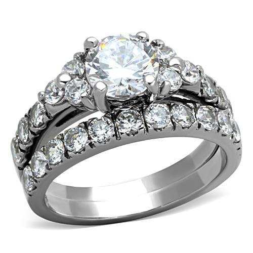 TK1331 - High polished (no plating) Stainless Steel Ring with AAA Grade CZ in Clear - Alamode - Flyclothing LLC