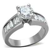 TK1332 - High polished (no plating) Stainless Steel Ring with AAA Grade CZ in Clear - Alamode - Flyclothing LLC